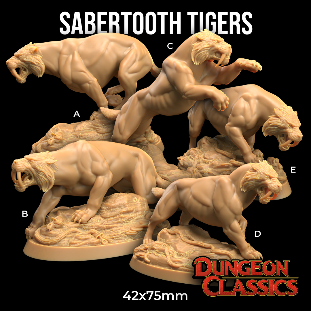 Sabertooth Tigers | PRESUPPORTED | Dungeon Classics